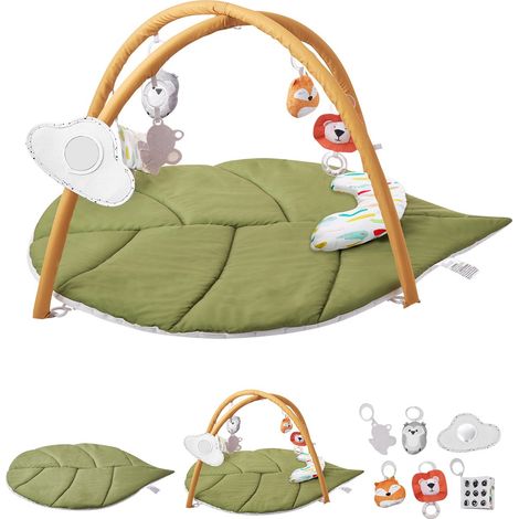 Tapis d'Éveil Bébé, 1090 x 850 mm, Tapis de Jeu d'Activité en Forme de Feuille, avec Jouets Sensoriels, Bon Développement Sensoriel et Moteur, Compétences Cognitives, pour Nouveau-nés 0-18 Mois (1/5)