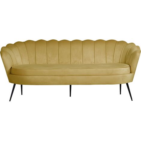 Nice Sofa 3 Personen velour curry gelb. (1/5)