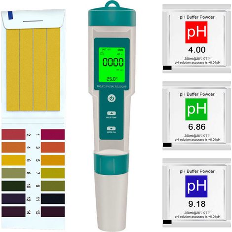 Medidor portátil de calidad del agua 7 en 1: pH, TDS, EC, salinidad, ORP para agua potable y piscinas. (1/5)