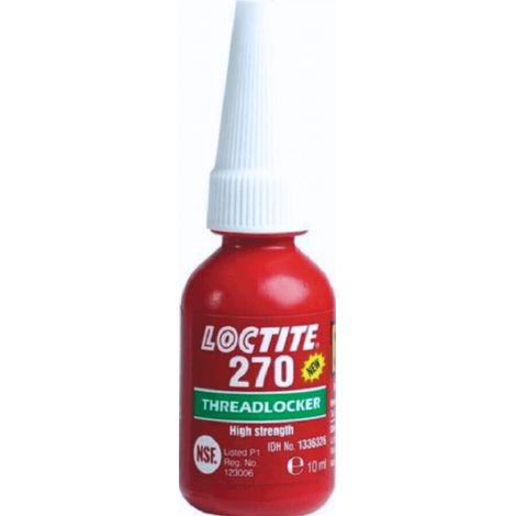 Adhesivo verde Loctite 270 de 10 ml para asegurar roscas de tornillos metálicos, de alta resistencia, evita que las conexiones se aflojen por vibración, para una seguridad permanente, funciona en todo