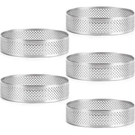 5 cercles ronds perforés en acier inoxydable pour quiches aux fruits, mousses, gâteaux, moules à pâtisserie de cuisine 7 cm (1/5)