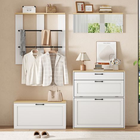 Mueble recibidor zapatero con espejo MDF 156 cm OKMYHOME (1/5)