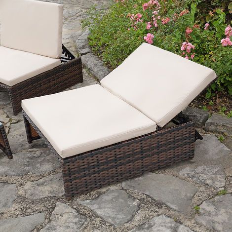 Mucola – Salon de jardin modulable en poly-rotin marron – Ensemble 2 fauteuils, 1 table avec plateau en verre – Coussins hydrofuges amovibles