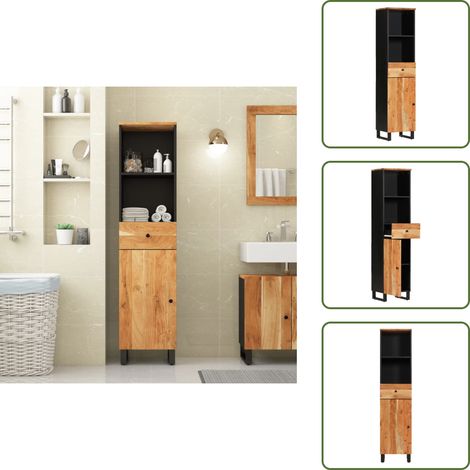 The Living Store Armoire de salle de bain 38x33x160 cm bois massif d'acacia - Rangement salle de bain (1/5)