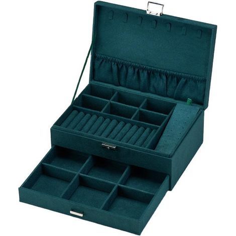 Portagioie, cofanetto portagioie, espositore a 2 livelli con 1 cassetto e 1 chiave, per anelli, orologi, collane, orecchini, idea regalo (1/5)