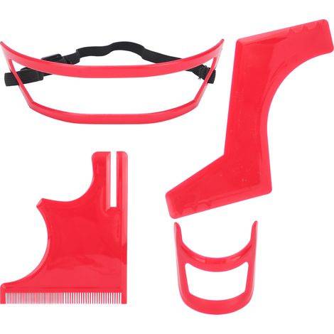 Modèle De Barbe - 4 Pièces En Plastique Rouge - Pour Rasage Barbe Goatee Et Ligne De Cou - Kit De Styling Barbe (1/5)