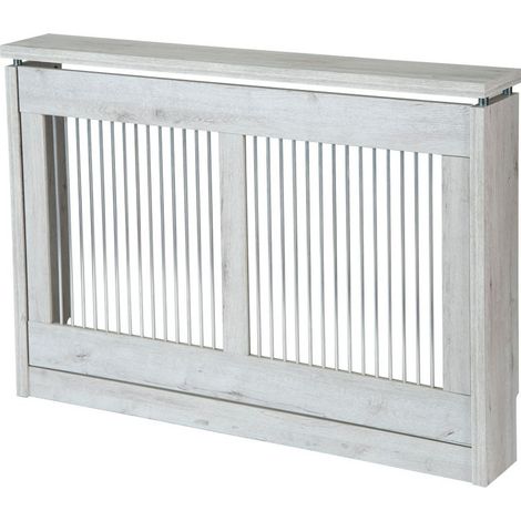 Cache-radiateur 120 cm blanc mozart – Système de tiges frontales – Accès direct avec porte rabattable – Évidement pour plinthe murale – Topkit (1/5)