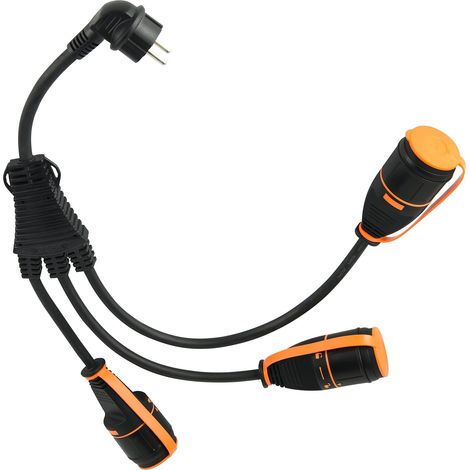 Electraline 01746 Splitter 3 Prese Schuko con Electralock Dotate di Meccanismo di Blocco che Impedisce Disconnessioni Accidentali, IP44, Cavo H07RN-F Input 3G2.5 - Output 3G1.5mm, Presa Schuko 16A (1/5)