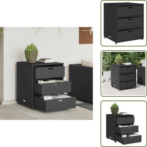 Gartenschrank Schwarz 55x59x69 cm Poly Rattan - Outdoor-Schrank - Gartenschrank - Stauraum - Gartenorganisation - Polyrattan