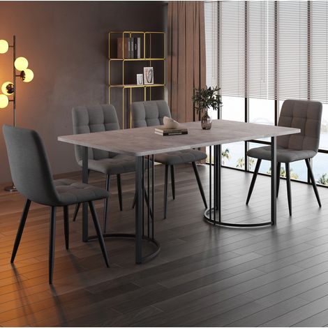 table repas 4 chaises moderne 140x80 MDF gris OKMYHOME (1/4)