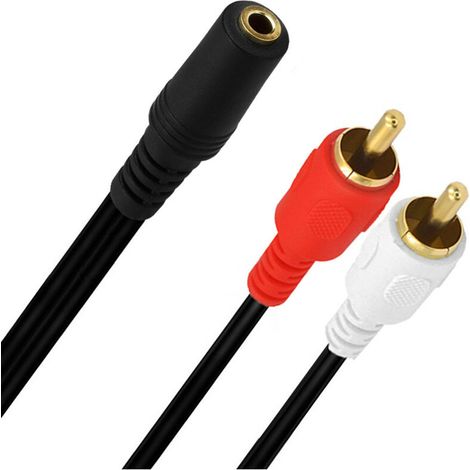 Câble Adaptateur Audio, Femelle 3.5 mm vers Prise Mâle Cinch, Noir, 0.2m Longueur (1/5)