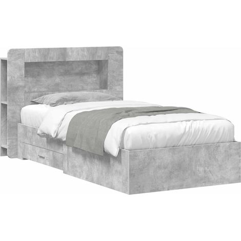 Cadre de lit 1 personne avec rangement, bois d’ingénierie, gris béton, 75 x 190 cm - PANGIVO (1/5)