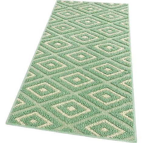 Tapis de Cuisine Doux Bordé Moderne Coureur Antidérapant Losanges 3D Vert - 50X40 Cm (1/4)