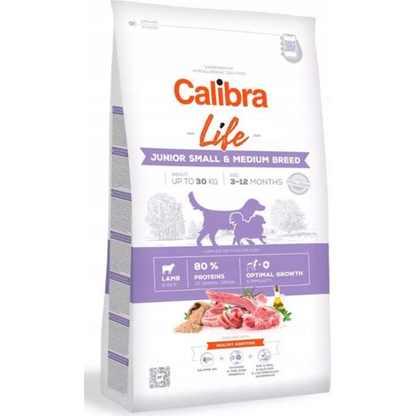Alimento seco para perros CALIBRA DOG life junior de razas pequeñas y medianas, sabor cordero, 12 kg