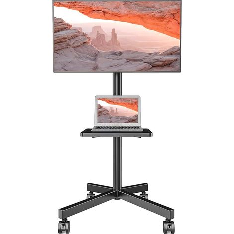 Support TV au Sol Meuble TV Mobile pour téléviseur Plat et incurvé de 23 à 60 Pouces, jusqu'à 40 kg, Hauteur réglable, pivotant, VESA Max. 400 x 400 mm 2 Étagères (1/5)
