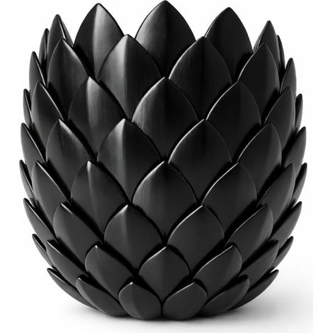 Pot de fleurs décoratif noir à motifs géométriques + support pour plante