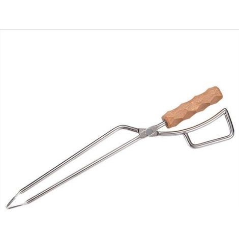 Pinces à Bûches Pinces à Cheminée en Acier Inoxydable avec Manche en Bois de Hêtre Accessoires Pince Coupe-Feu Résistante aux Hautes Températures pour L'extérieur(41.511.53cm) (1/4)