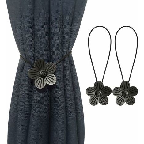 Set of 2 Magnetic Curtain Holders, Floral Pattern Magnetic Curtain Clips, Curtain Accessories, Black (1/5)