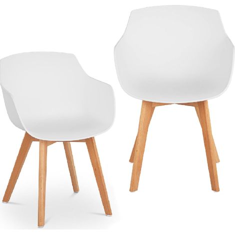 Sedia a secchiello scandinava in plastica con gambe in legno fino a 150 kg 2 pezzi bianco (1/5)