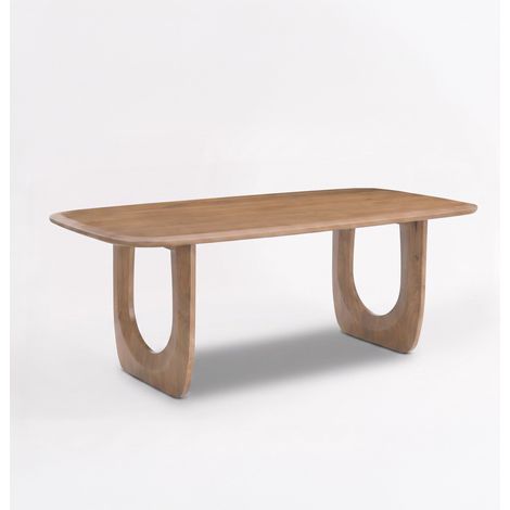 Mesa rectangular Maya de madera maciza de mango de color marrón claro para 6 comensales (1/4)