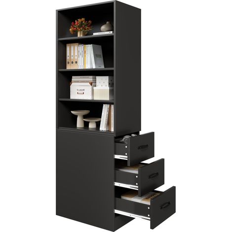 Bibliothèque étroite 180 cm, meuble de rangement avec tiroirs latéraux, étagères réglables, largeur 38 cm (1/5)