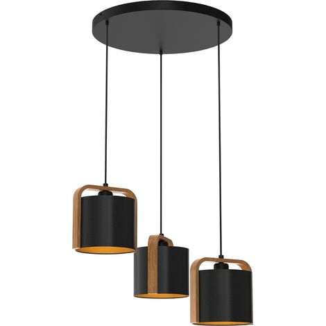 Suspension noire bois clair Jonko 3xE27 Ø47 Luminex