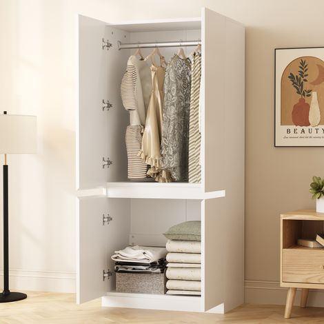 Kleiderschrank 70 × 40 × 170 cm, Doppeltür-Design mit großen Staufächern, Weiß