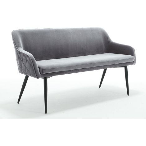 Banc de Salle à Manger Rembourré Aspect Velours Gris avec Dossier Capitonné 160 cm - PANGIVO (1/5)