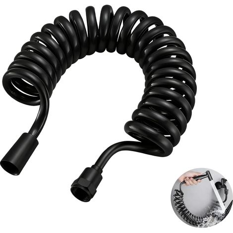 Flexible de Douche 300cm Noir, Tuyau de Douche à Ressort Télescopique, Flexible Rétractable pour WC et Douchette pour Lavabo, Tuyau pour Bidet, Installation Facile et Rapide (1/5)