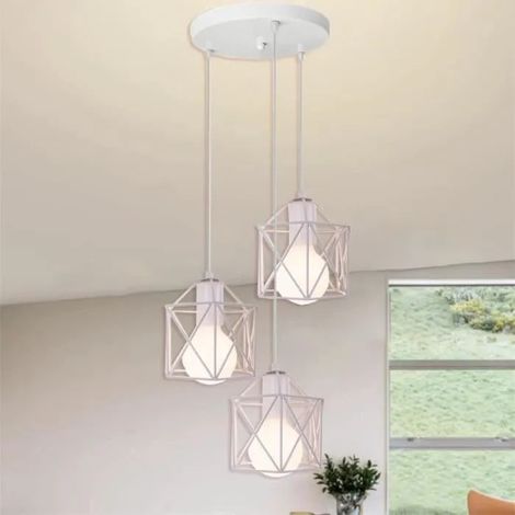 U-Do Lustre Suspension Pendentif Vintage 3 Luminaires Lustre Cage en Fer Blanc E27 Lampe Disque décoration pour Salon Escaliers (1/4)