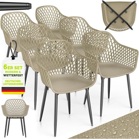 tillvex® Gartenstuhl 6er Set Wetterfest mit Armlehne Taupe  Outdoor Stühle bis 120kg belastbar  Gartenstühle UV-beständig  Terrassenstuhl Gartenmöbel Terrasse Balkon Outdoor Garten