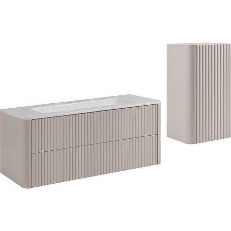 Ensemble de meubles de salle de bain, 2 tiroirs, 1 porte, fermeture douce, façades rainurées, Cachemire, 120,3 x 43,7 x 48,4 cm (1/5)