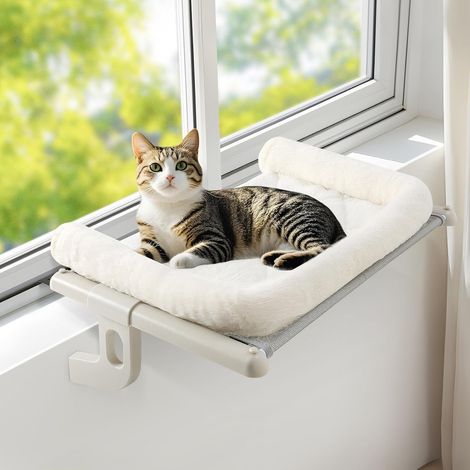 Hamac pour Chat Fenetre Panier Suspendu Chats au Lit Radiateur Etagere Transat Cat Robuste Facile à Monter et à déplacer Pas de Ventouse Balcon Jusqu'à 18kg 63 38cm(Blanc,L) (1/5)