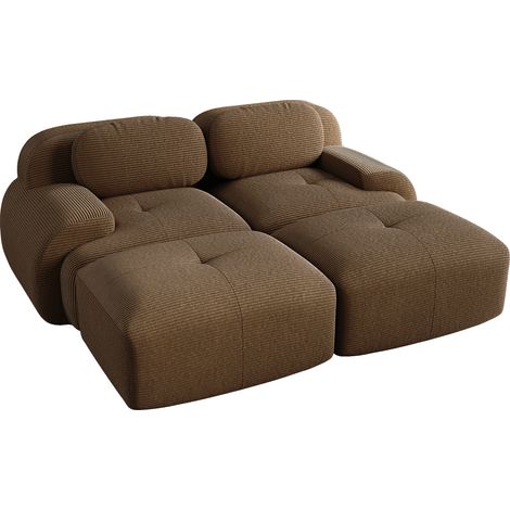 Divano modulare 2 posti in velluto a coste marrone con chaise longue (1/5)