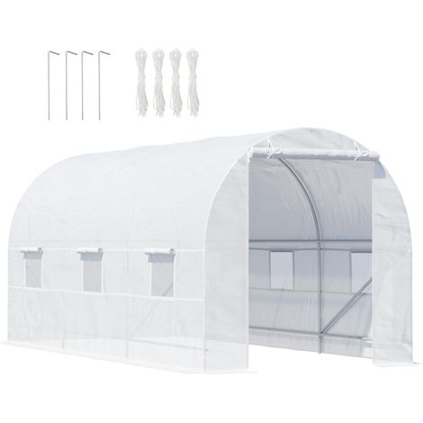 Serre tunnel de jardin 4,5 x 2 x 2 m avec couverture en PE et tubes métalliques, blanche fini anti-rouille pour une durabilité accrue (1/5)