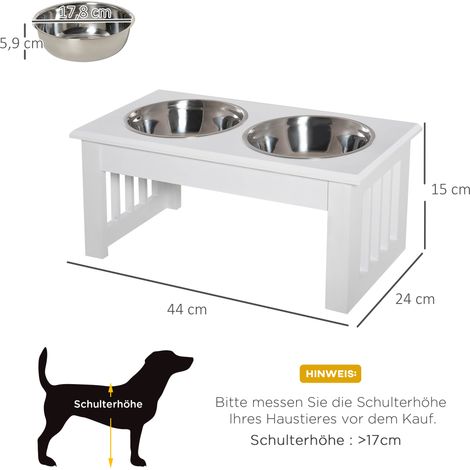 Gamelle pour chien antidérapante, 44 x 24 x 15 cm, blanche, 0,9 L par gamelle