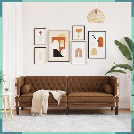 372702 Canapé Chesterfield avec traversins 3 places similicuir daim (1/5)