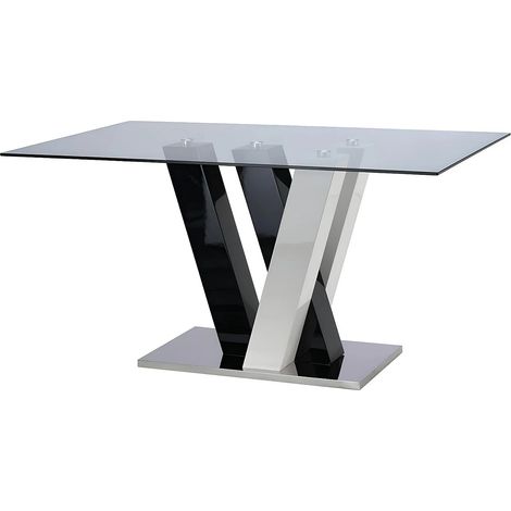 Tavolo da pranzo 6 posti in MDF e in vetro temperato Nero e bianco - WINCH (1/3)