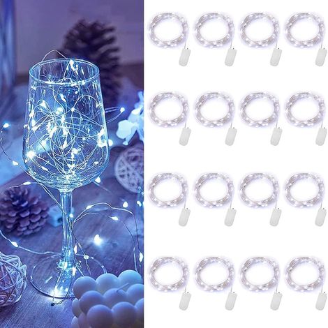 Guirlande Lumineuse à Piles, 1M 10 LED Girlande de Lumière Fil de Cuivre IP65 Etanche Mini Guirlande LED Batterie pour Décoration Anniversaire Fête Mariage Noël Jardin Pelouse, Blanc Froid (16 PCS) (1/5)