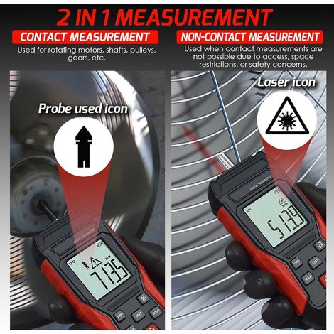 Tachimetro 2 in 1 senza contatto sensore fotografico laser 399999 giri/min e misuratore di contatto 319999 giri/min strumento portatile per tester del motore dell'auto professionale (1/4)