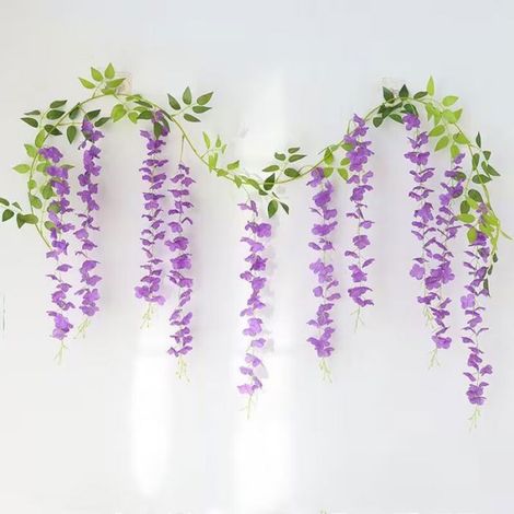 Guirlande Fausse Wistéria - Fleur Soie Réaliste - Décoration Intérieure et Mariage - Violet Clair - 5 Pièces (1/5)