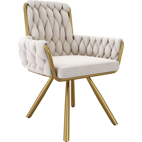 Set di 6 sedie da pranzo girevoli in velluto beige con braccioli e gambe in metallo MODENUIT (1/5)