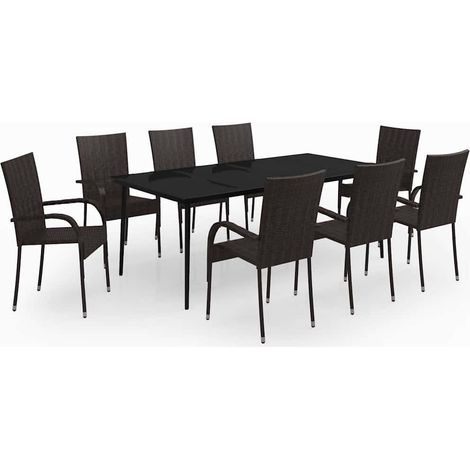 Maison Exclusive - Set da Pranzo per Giardino 9 pz con Cuscini Marrone e Nero (1/5)