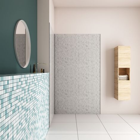 H.210 cm Pannello Doccia ad Angolo 100x100 cm Realizzato in Alluminio da 3 mm con Profili Finitura Grigio Cemento per Rivestimento Parete Bagno (1/5)