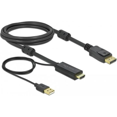 DeLOCK 85964 Adaptateur de câble vidéo 2m HDMI Type A (standard) DisplayPort + USB Type-A Noir 85964, 2m, HDMI Type A (standard), DisplayPort + USB Type-A, Mâle, Mâle, Droit