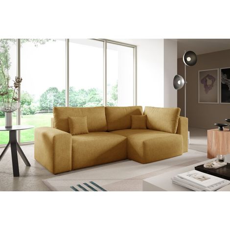Ecksofa Schlafsofa Sofa ARONA in Stoff Centaur Honiggelb Ottomane Rechts