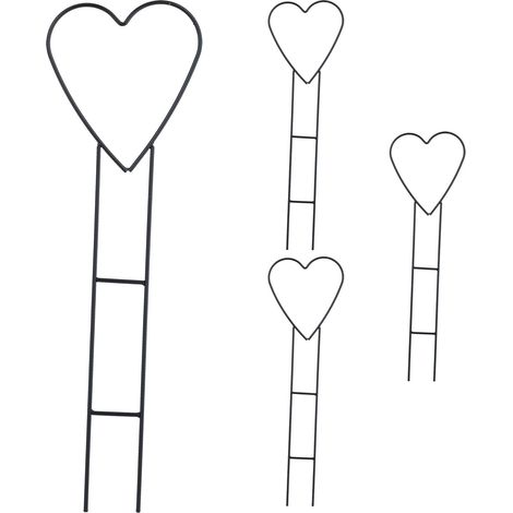 Relaxdays Supporto per Piante Rampicanti a Forma di Cuore, Set da 4 Sostegni per Rose, HxL: 48x14,5 cm, Metallo, Nero