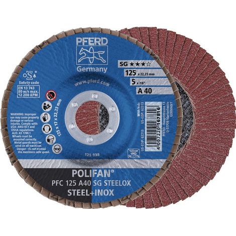 Disco de láminas POLIFAN A SG STEELOX D. Granulado de 125 mm A-40 plano ACERO INOXIDABLE cori (Per 10)
