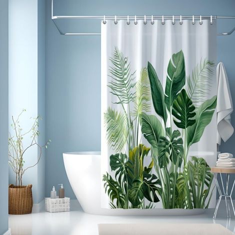 Rideau de Douche, Abstrait Plante Rideau de Douche Aquarelle,Rideau de Douche Imperméable,Rideau de Douche de Salle de et Crochets,180x200cm (1/4)