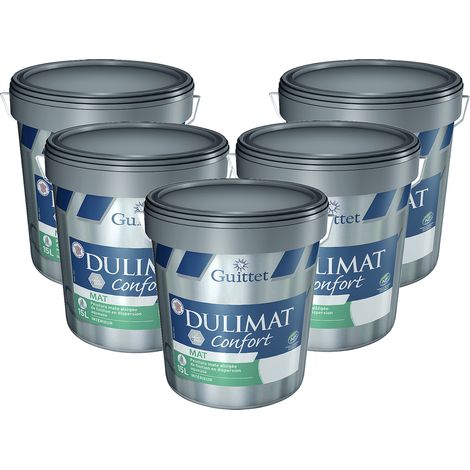 Peinture professionnelle GUITTET Dulimat Confort - idéale pour Salons et Chambres - Pack x5 Couleur: Blanc - Conditionnement: 15 Litres